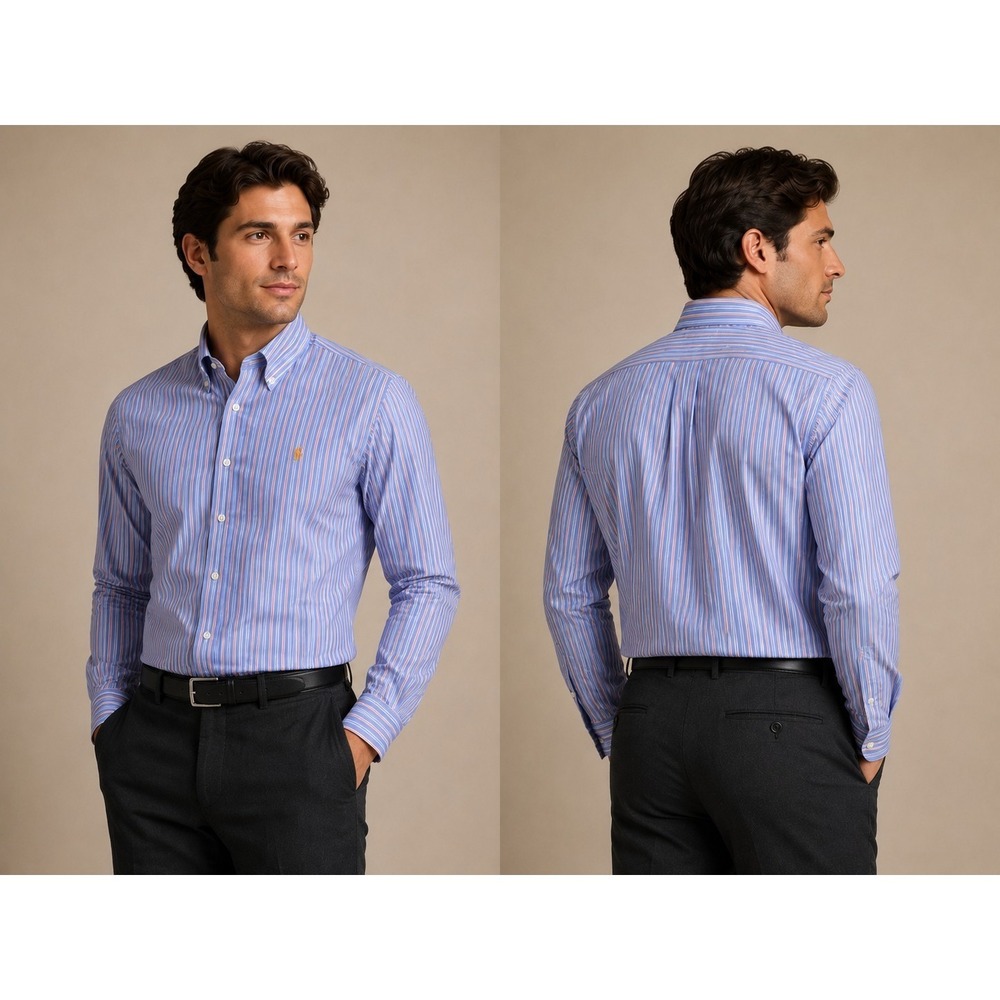 Polo Ralph Lauren Classic Fit Dress Shirt Blue Orange Stripe‎ Mens XXL